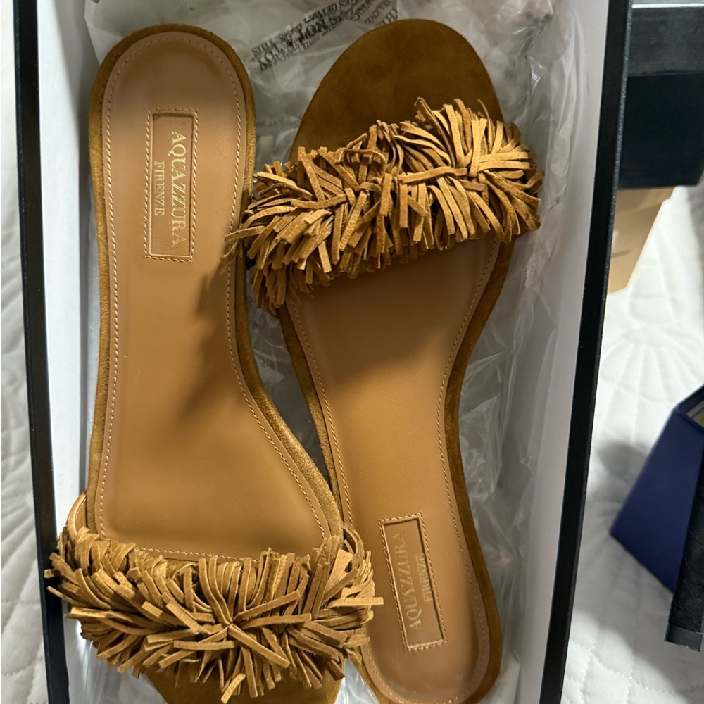 Aquazzura Brown Fringe Sandals